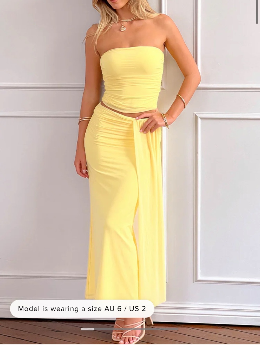 Beginning Boutique Light Yellow Strapless Maxi Skirt